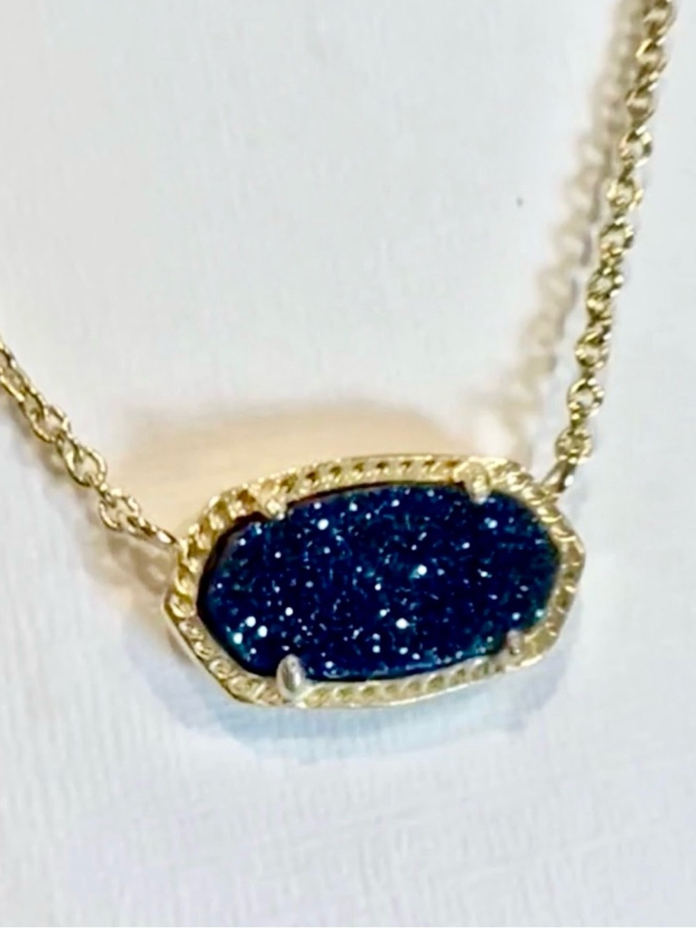 NWT Kendra Scott Retired Elisa Necklace Blue Sparkly Drusy & Yellow Gold GORG! - Picture 4 of 13